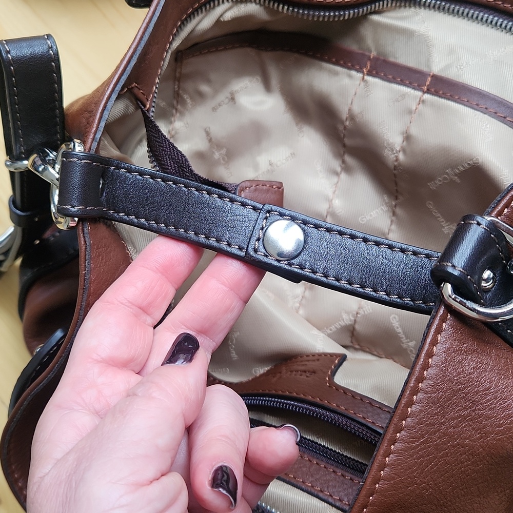 Gianni Conti Brown Italian Leather Convertible Crossbody Bag Hobo Satchel - Picture 17 of 17